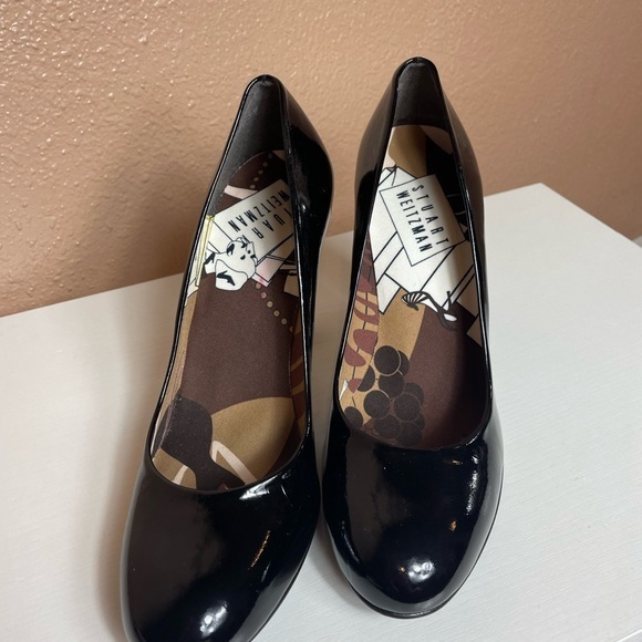 Stuart Weitzman Heels | Patent Leather Black Round Toe Pumps - Picture 3 of 14